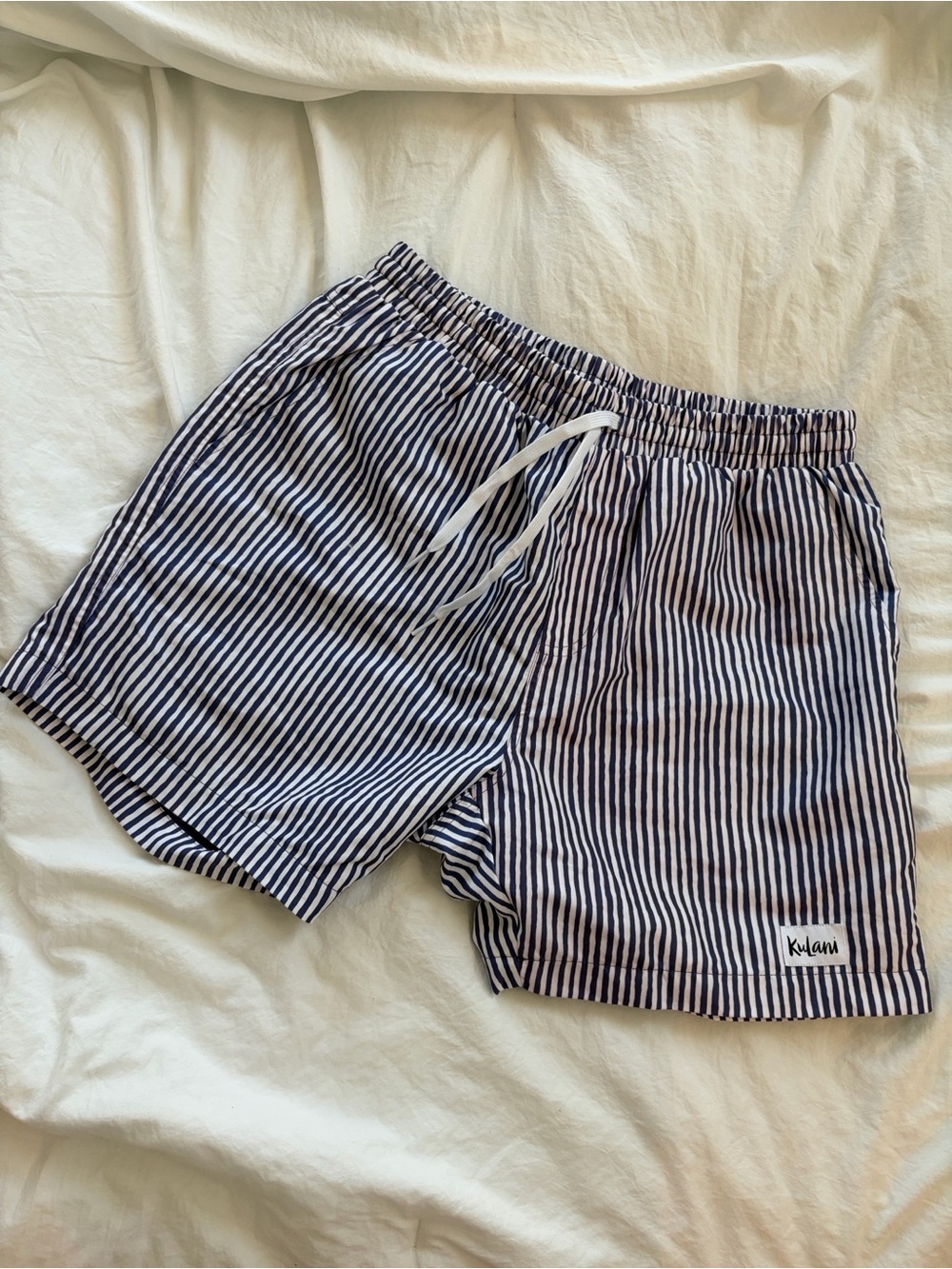 Kulani Kinis Navy and White Striped Men’s Swim Trunks